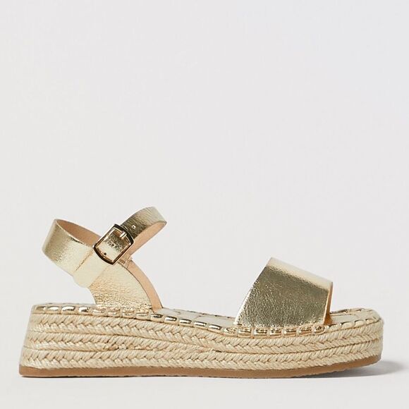 ZARA Metallic Gold Espadrille Wedges Size 35 - Picture 2 of 5